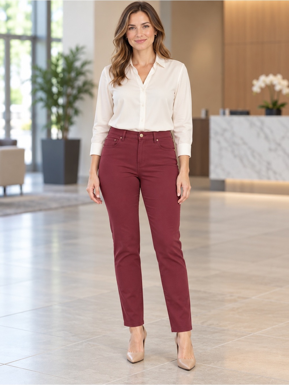 Chico's Slim Straight Leg Pants in Wine